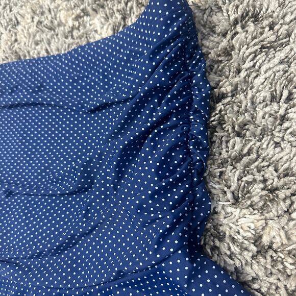 Unique Vintage Alice Swim Skirt High Rise Ruched Retro Blue Polka Dot XXL 2XL 2X - Picture 5 of 15